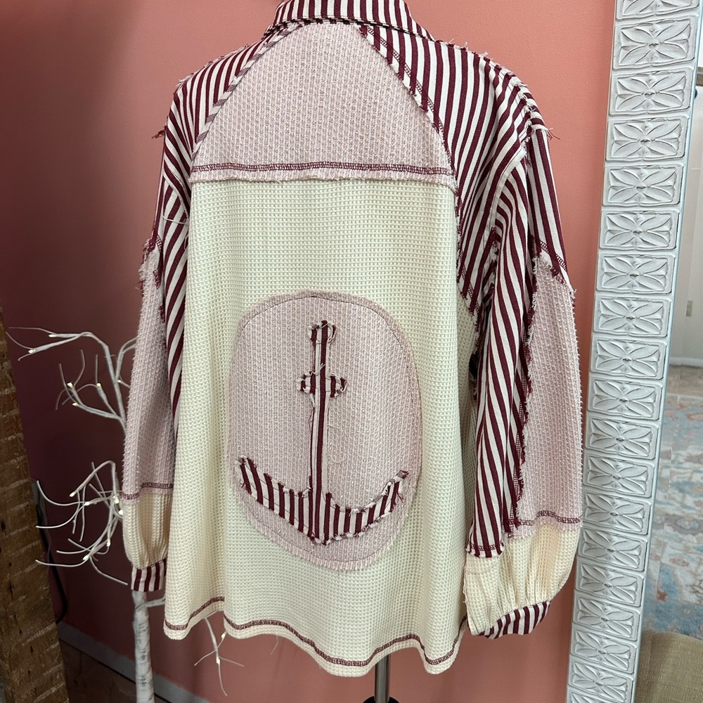 New! POL Patchwork Anchor Waffle Jacket - Picture 2 of 3